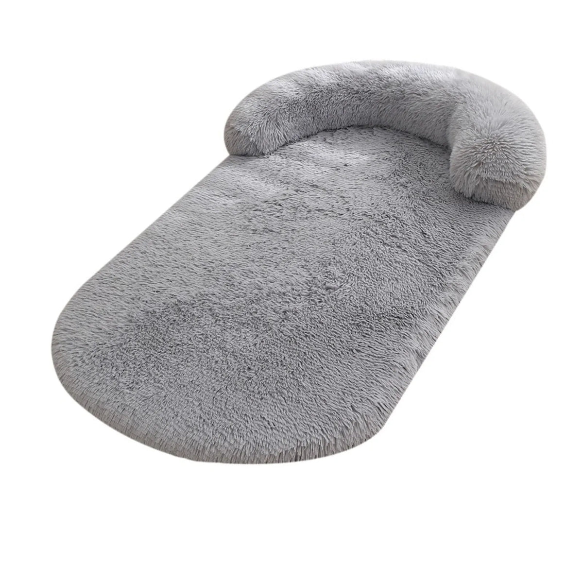Light grey plush bolster bed, front view