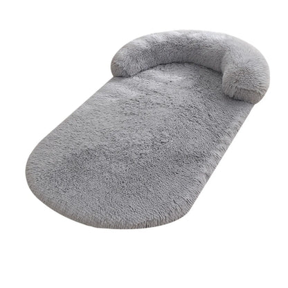 Light grey plush bolster bed, front view