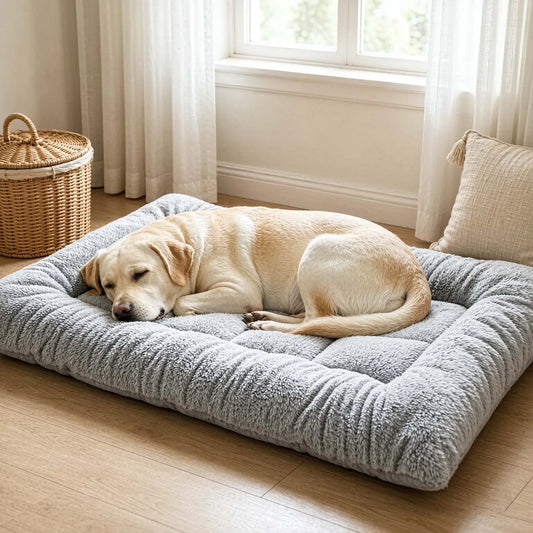 Thick grey plush dog sleeping pad