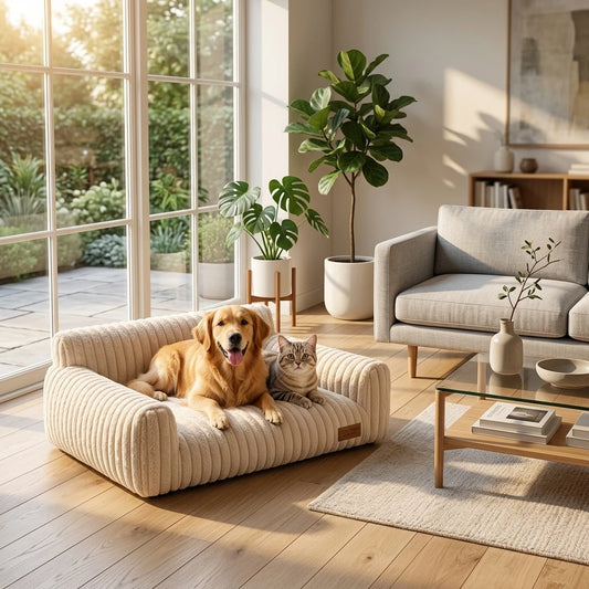 Cream corduroy fleece dog sofa bed