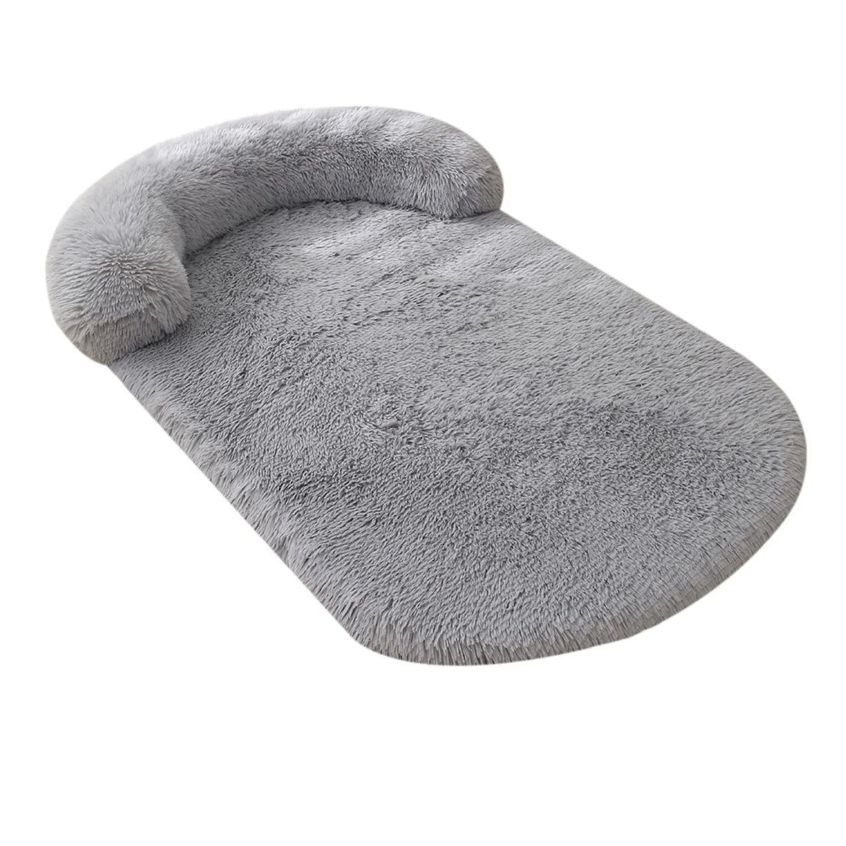 Light grey plush bolster bed, rear angle
