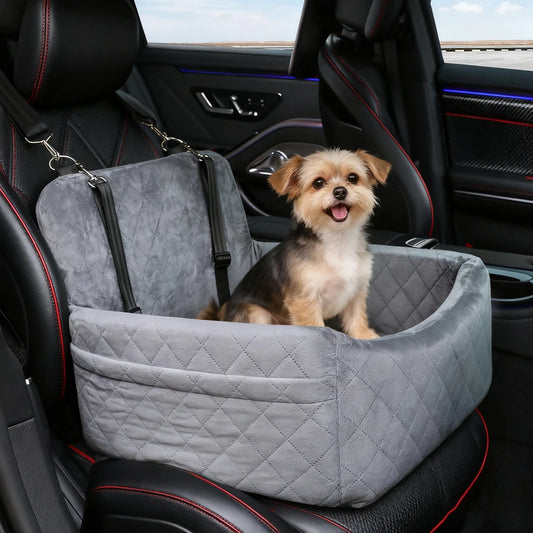 Grey portable dog car seat bed with cushion
