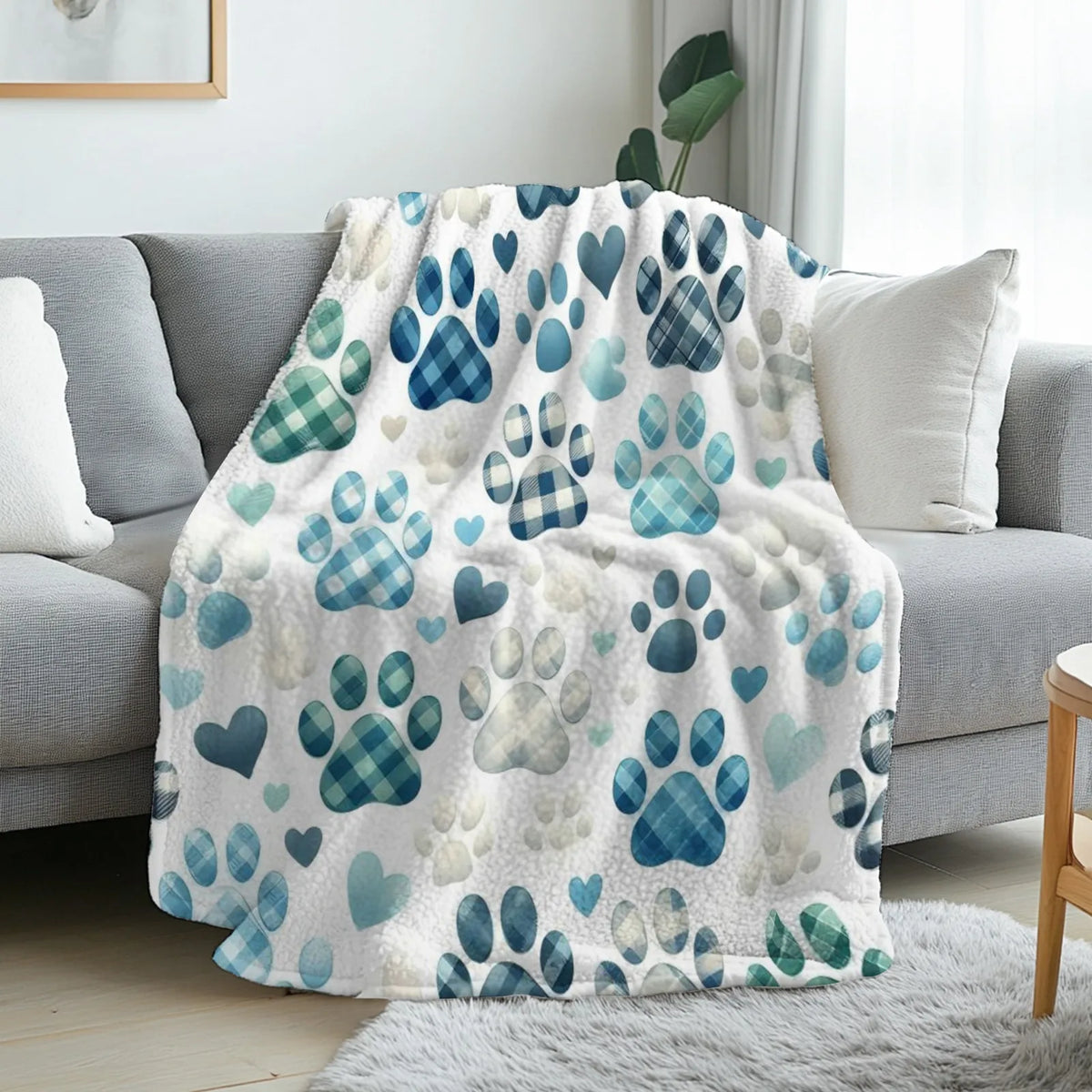 Soft flannel dog blanket with paw print pattern