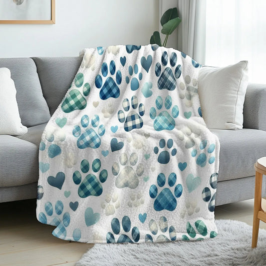 Soft flannel dog blanket with paw print pattern