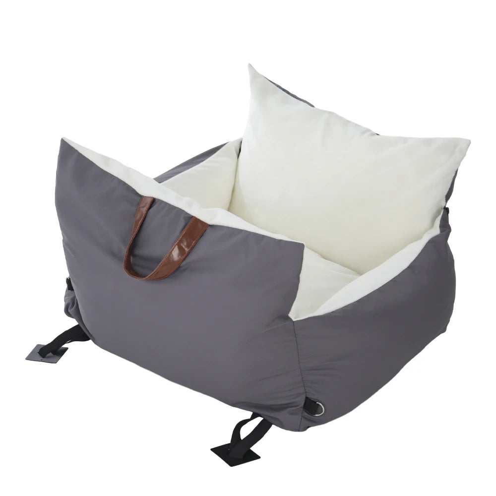 Grey and cream travel car seat bed for dogs