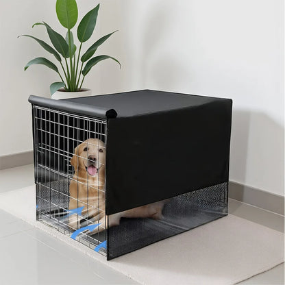 Dog crate cover fitted over a wire crate