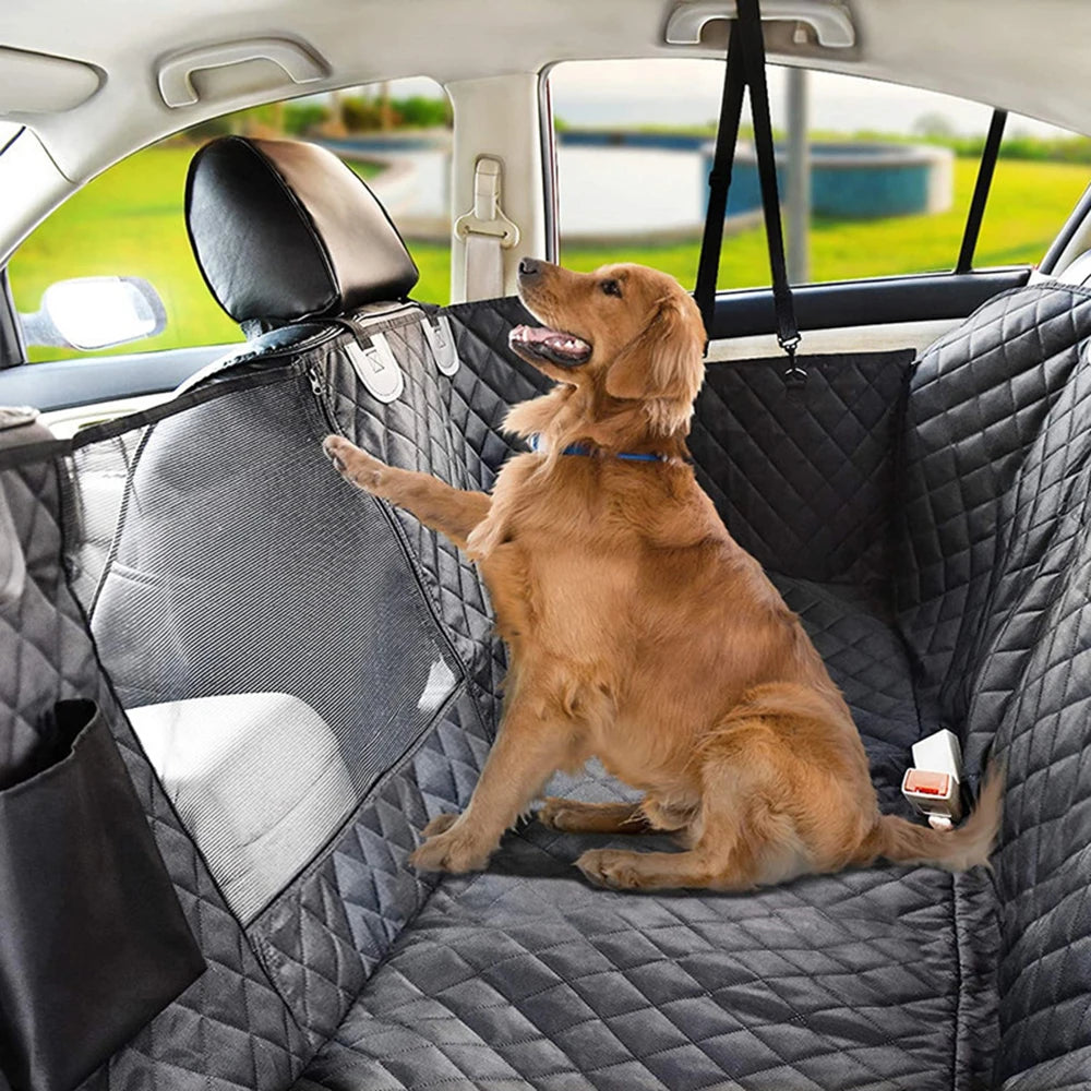 Black quilted dog car hammock with mesh window