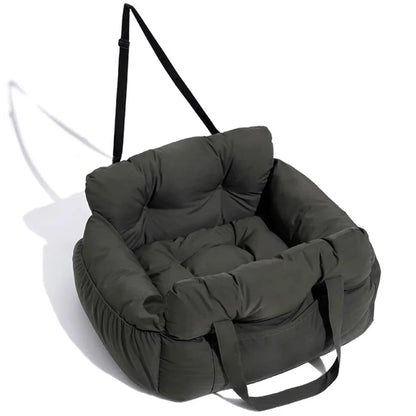 Olive green booster car seat bed with cushion and carry strap