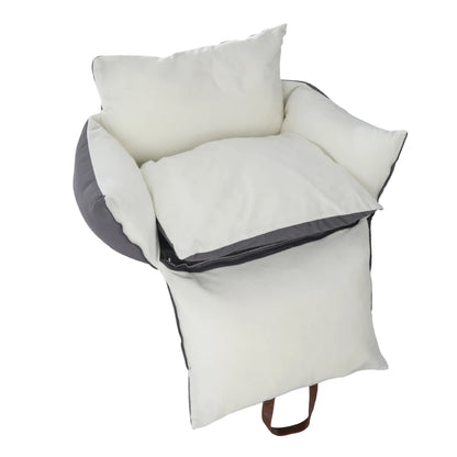 Travel car seat bed with the cream cushion folded out